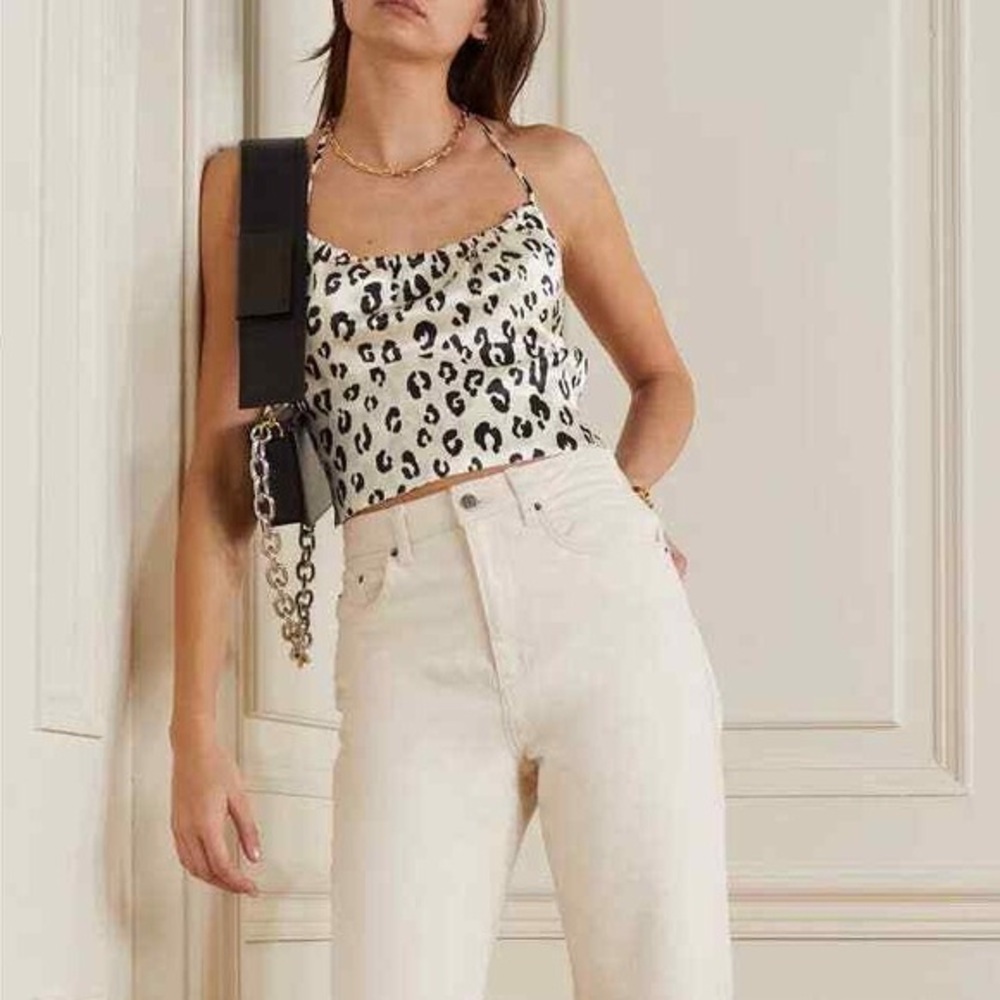 Reformation Wade Halter Top in Snow Leopard Silk
